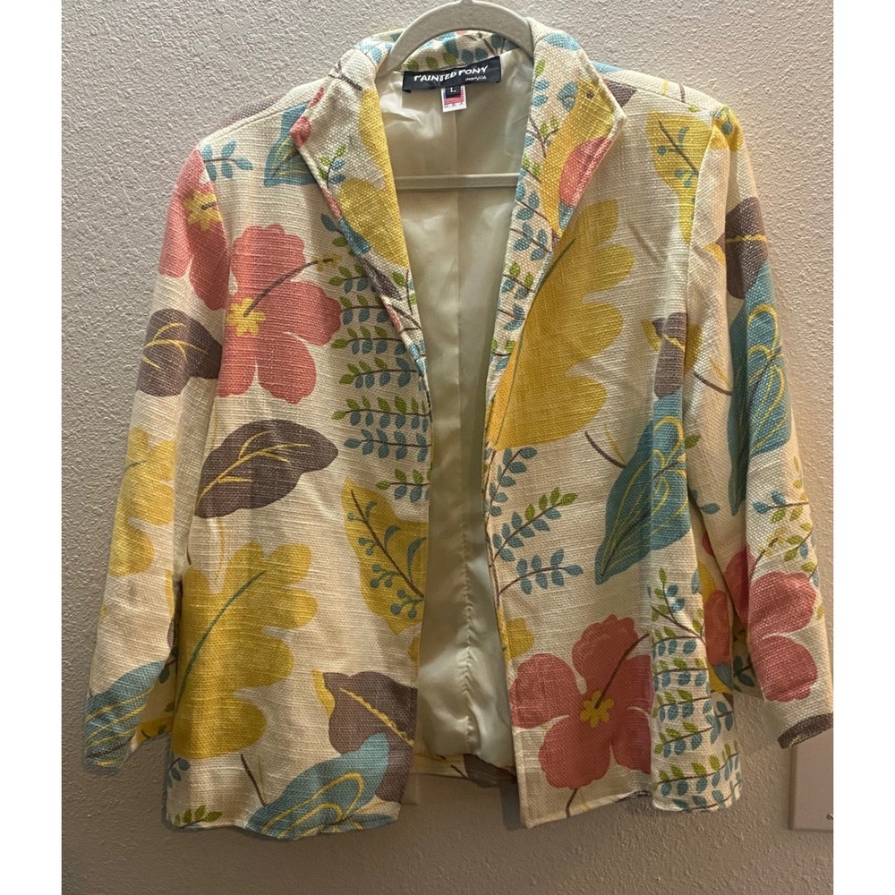 Painted Pony Tropical Bird Floral Blazer Womens Large Multicolor USA Vintage‎